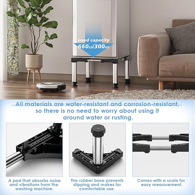 Mini Fridge Stand with 4 Strong Feet Washing Machine Stand Base 9.8"-11" Height Adjustable Universal Stand Base for Portable Refrigerator Dryer Stand Laundry Pedestal for 17.7"-25.6" Appliance, Black