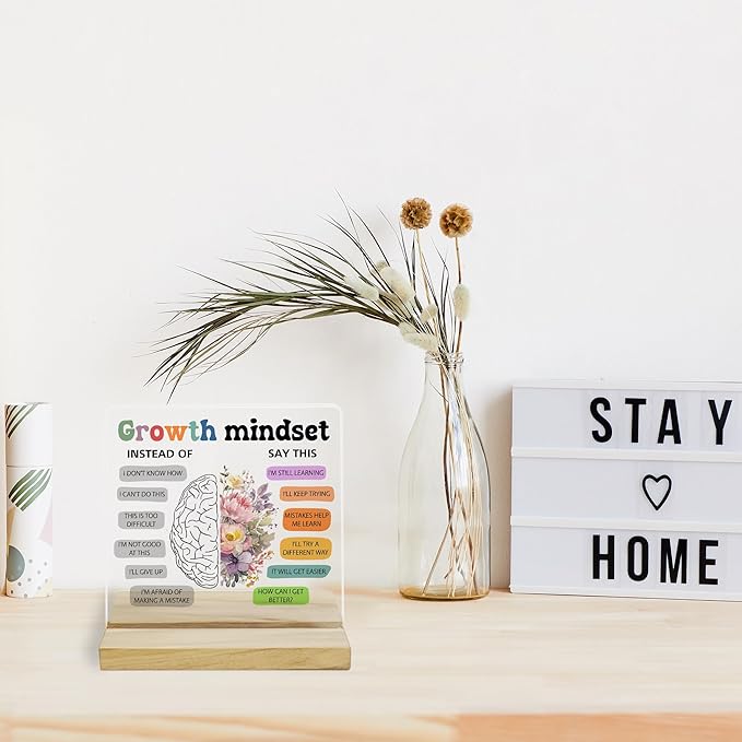 Growth Mindset Inspirational Decor Sign, Positive Affirmations Acrylic Plaque for Home Office Decor