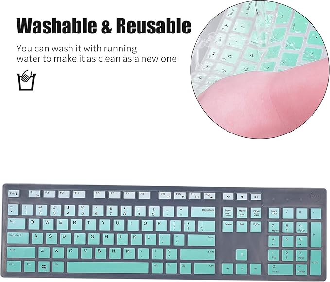 Keyboard Cover Skins Compatible with Dell KM636 KB216 Wired Keyboard & Dell Optiplex 5250 3050 3240 5460 7450 7050 & Dell Inspiron AIO 3475/3670/3477 All-in one Desktop(Ombre Hot Blue)