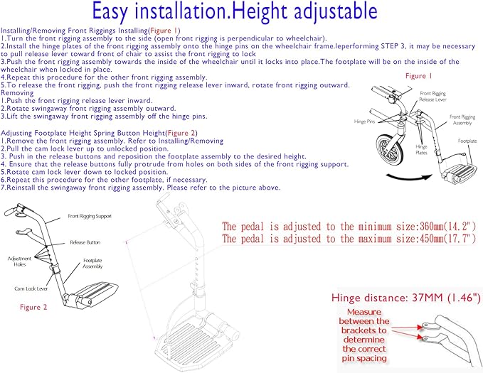 Economy Footrest for Standard Wheelchairs and Transport Chair, Composite Footplates And Heel Loops,Universal Swing-Away Footrests, wheelchair replace parts.Same function as T93HEP, PH-SF.(1 Pr, Black)