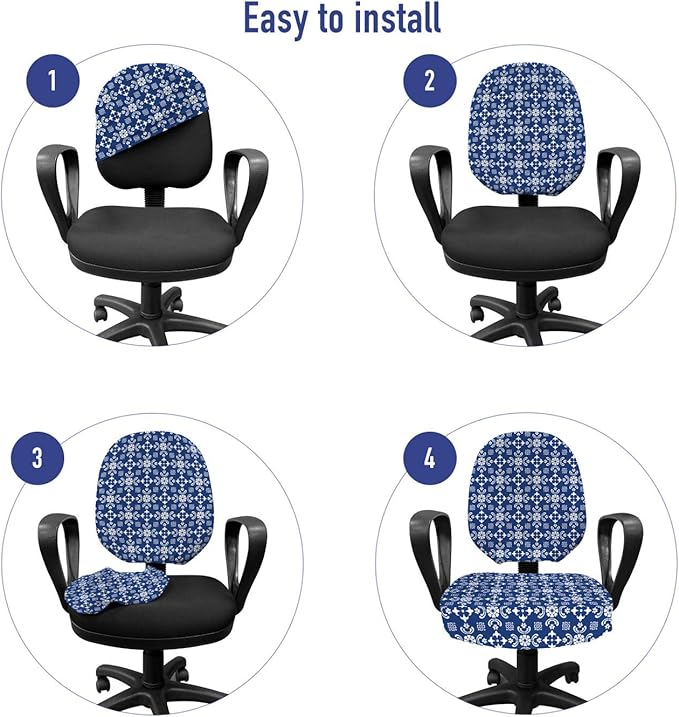 Ambesonne Folk Art Office Chair Slipcover, Talavera Tile Like Pattern Along Floral Ornaments and Abstract Forms, Protective Stretch Decorative Fabric Cover, Standard Size, Azure Blue