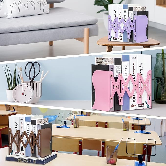 Aobopar Metal Bookends - Heavy Duty Book Holders for Shelves, Office, Home & School Use (Purple)