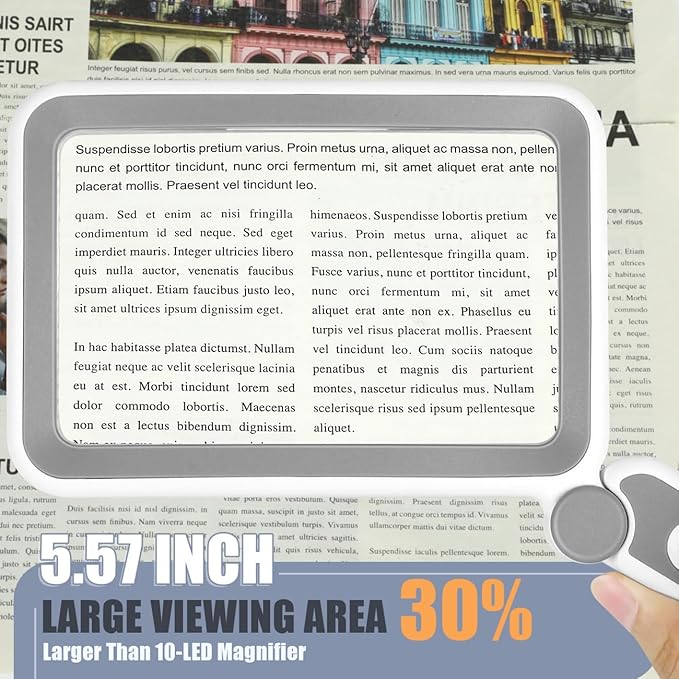 AKKYCVS Magnifying Glass with Light, Rechargeable 5X Large Page Magnifier for Reading, Folding Handheld Dimmable, LED Lighted Rectangle Magnifier for Reading Book Small Print for Seniors Low Vision