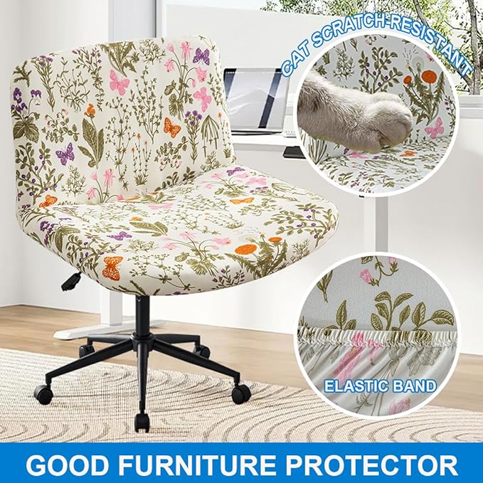 Levoberg Armless Criss Cross Office Desk Chair Cover Slipcovers Printed Vanity Desk Chair Covers Accent Mid Back Wide Swivel Task Chair Protector #1