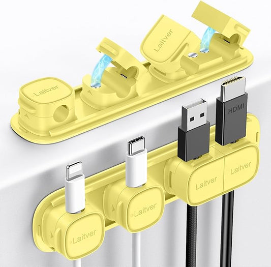 6 Pack Magnetic Cable Clips [1s Open/Lock], Laitver Cord Organizer Holder Strong Adhesive Desk Cable Management- Organize Charging Cords Neatly for Home, Office, Car,Desk, Nightstand-Cream Yellow