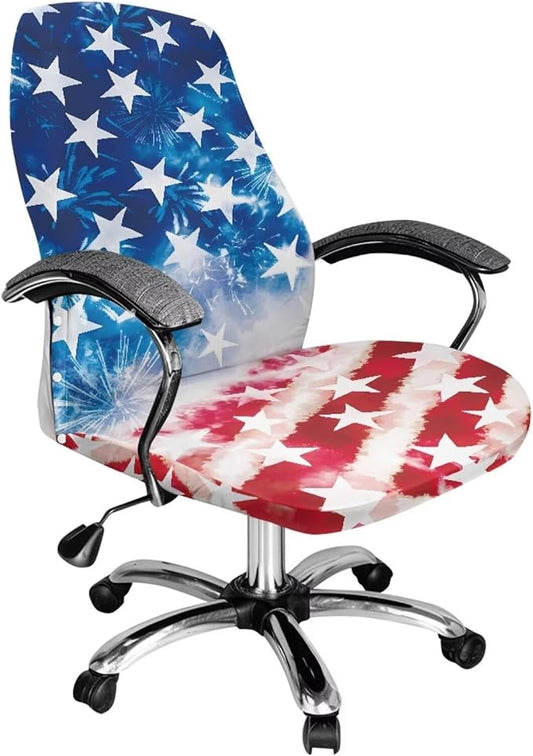 Talayituse American Flag Print Office Chair Covers, Firework Tie Dye Design Stretch Computer Chair Cover 4th of July Universal Boss Chair Covers Modern Simplism Style High Back Chair Slipcover, Large