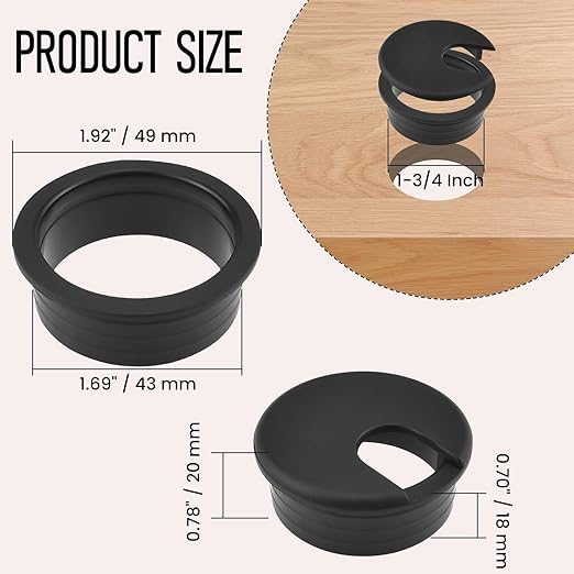 2Pcs Desk Grommet, 1-3/4 Inch Wire Cord Cable Grommets Hole Cover for Office PC Desk Cable Cord Management