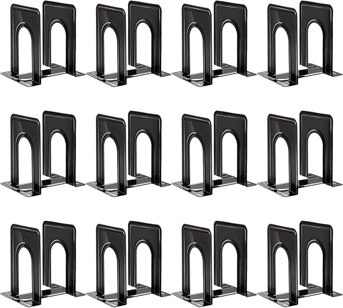 HappyHapi Book Ends, Bookends for Shelves, 24pcs Metal Bookends, Book Ends for Heavy Books Holders for Office Home Library Book Ends Supports, Book Ends to Hold Books Heavy Duty
