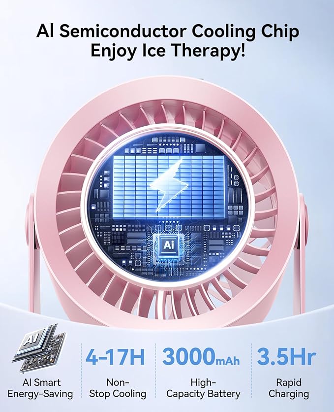 DIGIX Rechargeable USB Desk Fan for Bedroom, 100 Speeds, 360° Rotation, Wall Mounted Design Small Portable Table Fan with LED Display, Quiet Personal Desktop Cooling Fans for Home Office (Pink)