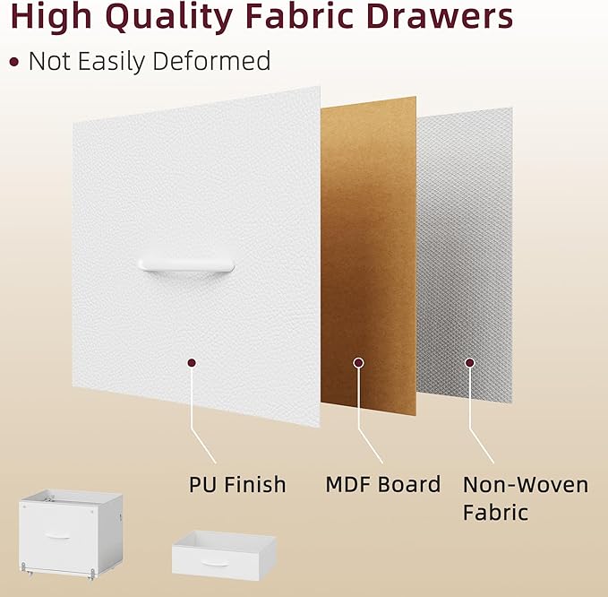 HIGDBFE 2-Drawer File Cabinet, Filing Cabinet with 2-Tier Printer Shelves, Office Cabinets with Side Bag&File Drawer for A4/Letter Size, Printer Stand with Storage for Home Office, White, 16.5" W