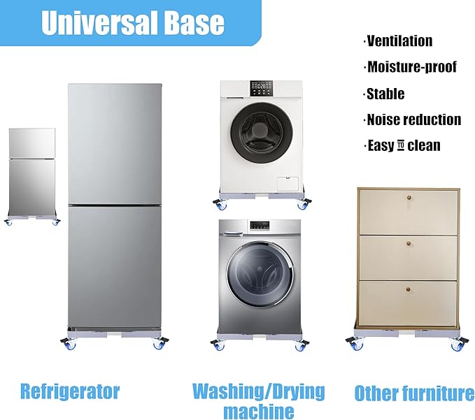 YOOGAA Mini Fridge Stand Adjustable Furniture Mover Mobile Roller Base for Washing Machine, Dryer, Refrigerator, Laundry Pedestal with 4 Strong Feet & Twin Wheels (4 Stronge Feet with Casters)