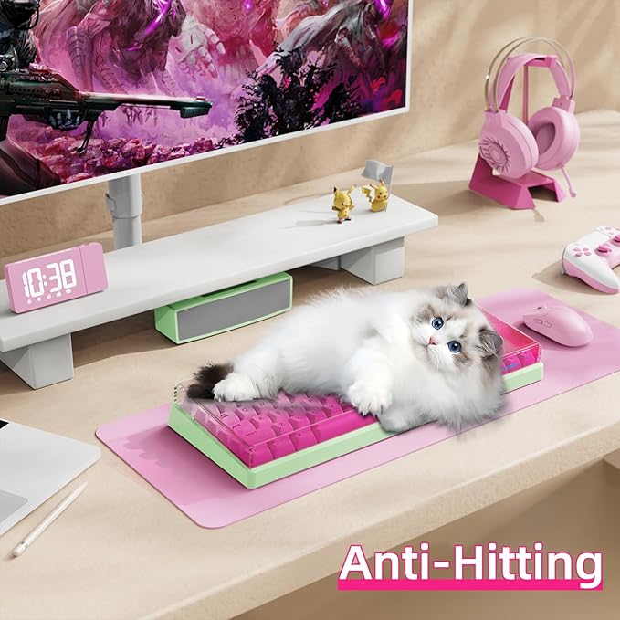 ATTACK SHARK KC03 Acrylic Clear Transparent Keyboard Cover(13.9 * 5 * 0.9 inch) with Dustproof Waterproof Anti-hit Anti-cat Protective Case for Standard 87Key Mechanical Gaming Keyboard Pink