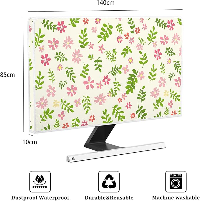 Aesthetic Floral Waterproof Television Covers 58,59,60 Inch Cottagecore Botanical TV Screen Cover Dust-Proof Anti-Scratch Anti-Static Protective for LED LCD OLED TVs，Green and Pink Flowers