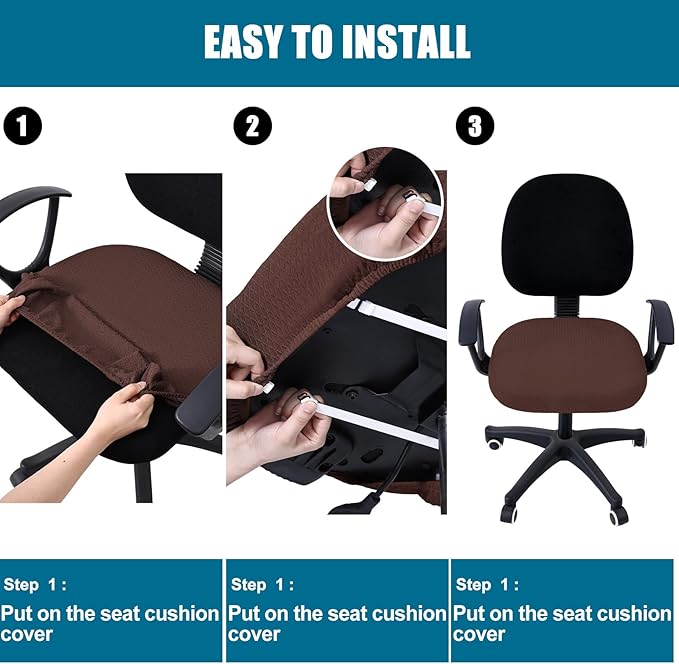 Smiry Stretch Jacquard Office Computer Chair Seat Covers, Removable Washable Anti-dust Desk Chair Seat Cushion Protectors - Light Chocolate