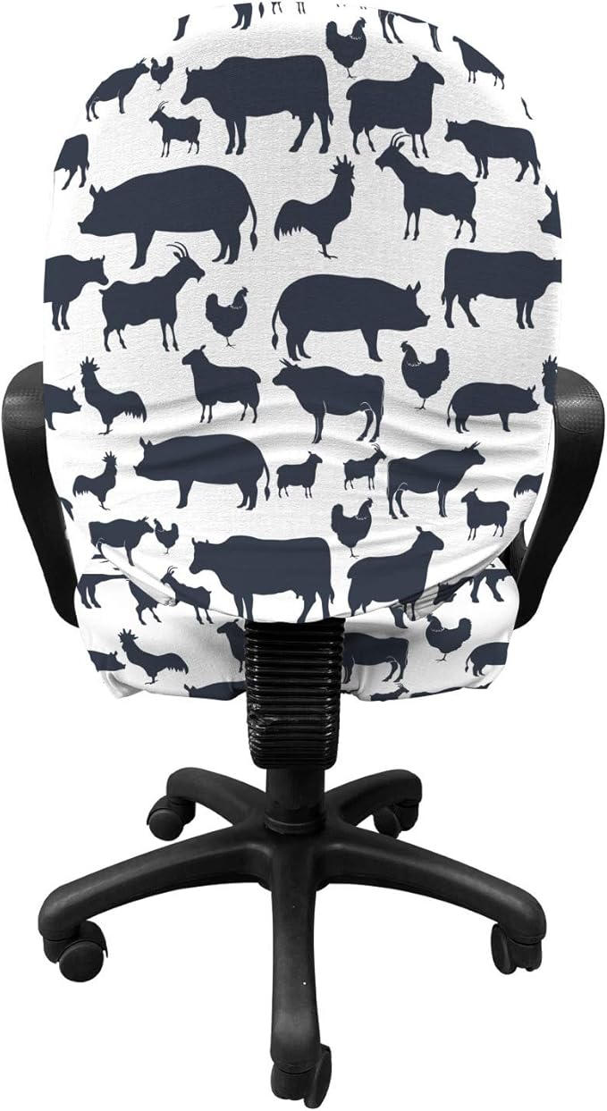 Ambesonne Cattle Office Chair Slipcover, Farm Animals Silhouette Background Style Pattern for Agriculture Theme, Protective Stretch Decorative Fabric Cover, Standard Size, Blue Grey
