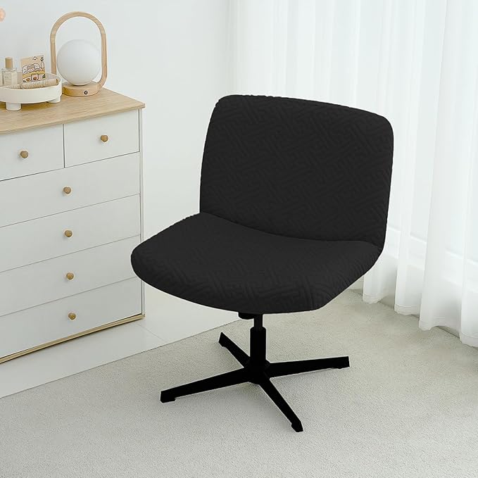 Lavish Cover Water Resistant Criss Cross Chair Cover, Jacquard Fabric Elastic Office Chair Cover,Wide Comfy Desk Chair Cover,Armless Chair Cover Protects Chair Stains and Wear(Jacquard:Black,No Chair)