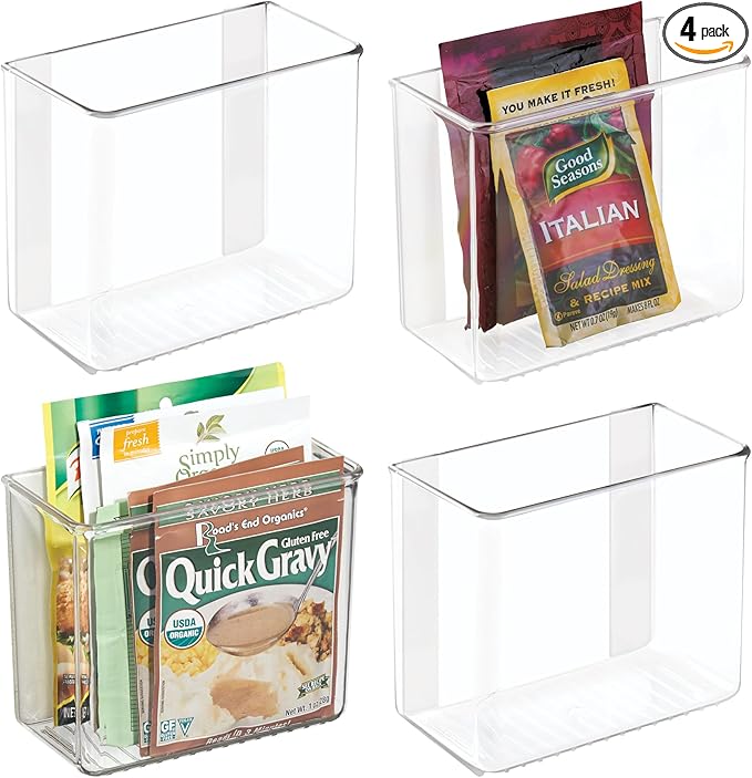 iDesign Adhesive Organizer Bin - Damage-Free Hanging for Kitchen, Bathroom, or Office - Set of 4 - Clear