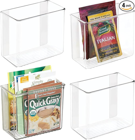 iDesign Adhesive Organizer Bin - Damage-Free Hanging for Kitchen, Bathroom, or Office - Set of 4 - Clear