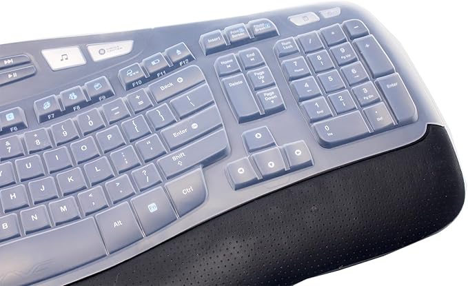 Silicone Keyboard Skin Cover Compatible for Logitech K350 MK550 MK570 Wireless Wave Keyboard, Logitech K350 MK550 MK570 Keyboard Skin (Clear)