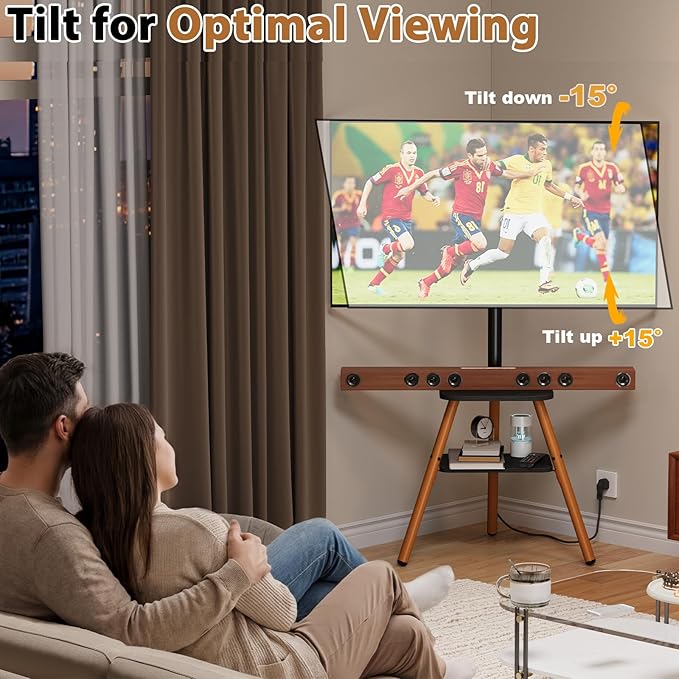 Tripod Easel TV Stand for 23-60 Inch TVs, Floor TV Stand with 2 Shelves and Cable Management for Bedroom/Living Room, Holds up to 80 lbs Adjustable Height Max VESA 400x400mm, Artistic Black Walnut