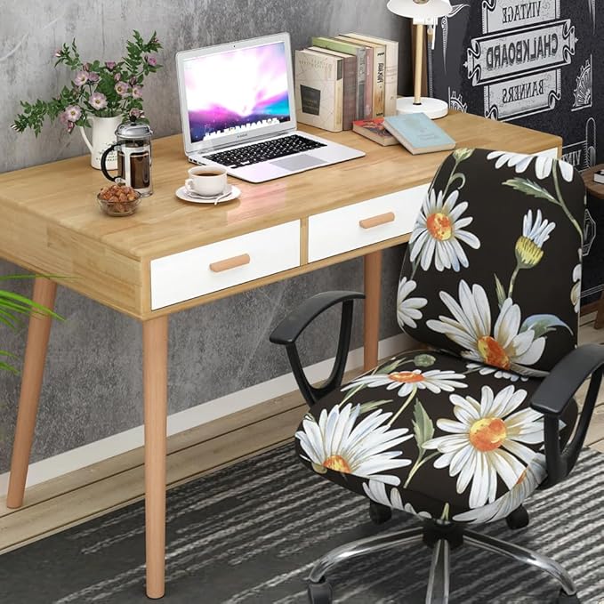 VIOKKO Office Chair Cover Stretchable Computer Desk Chair Seat Covers Anti-Dust Universal Split 2 Piece Rotating Swivel Chair Slipcover Protector (Wild Daisy)