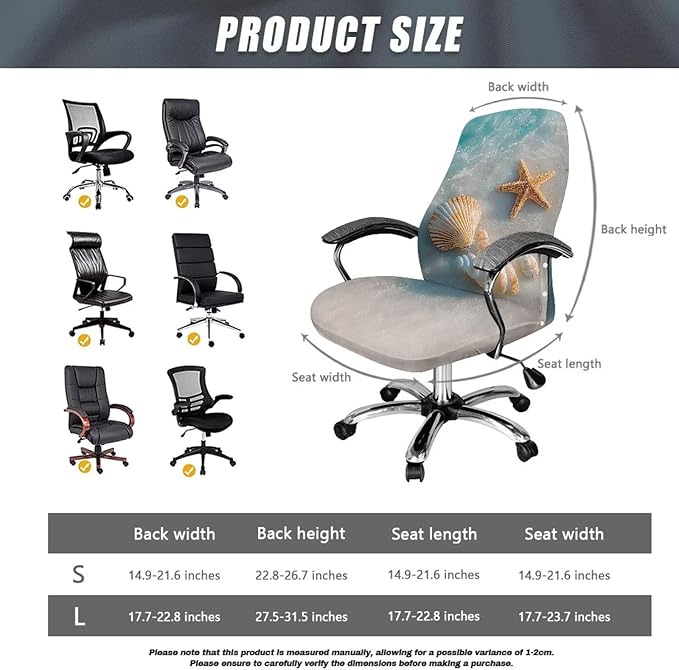 Talayituse Starfish Beach Seashell Print Office Chair Covers, Stretch Computer Chair Cover, Universal Boss Chair Covers Modern Simplism Style High Back Chair Slipcover, Small
