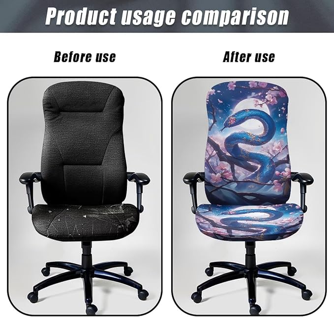 Talayituse Snake Cherry Blossom Print Office Chair Covers, Stretch Computer Chair Cover Universal Boss Chairs Covers Modern Simplism Style High Back Chairs Slipcover, Large