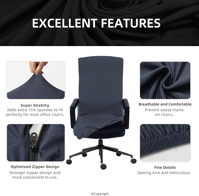 Elastic Computer Chair Cover with Durable Zipper - Protective Removable Washable Universal Office Desk Chair Seat Slip Cover - Stretchy Soft Anti-dust Desk Chair Seat Protector for Dogs, Cats, Pets