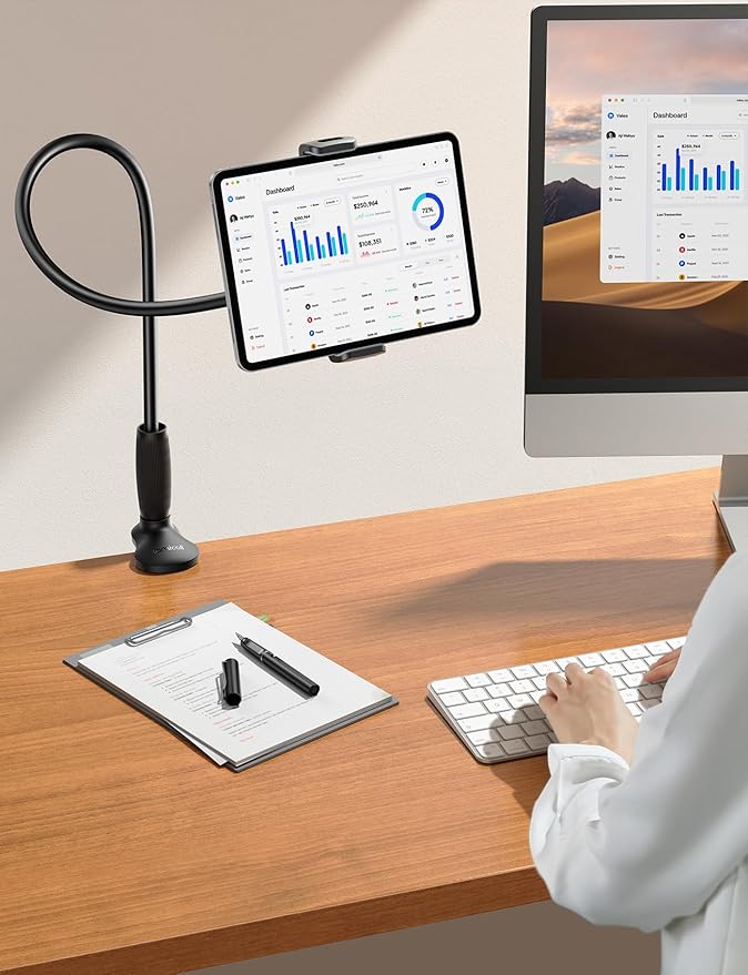 Lamicall Gooseneck Tablet Holder for Bed - [Unique Tapered Flexible Arm][Fully Adjustable] iPad Kindle Holder Stand for Reading in Bed, Tablet Mount for 4.7-13" iPad, Kindle, iPhone, Mothers Day
