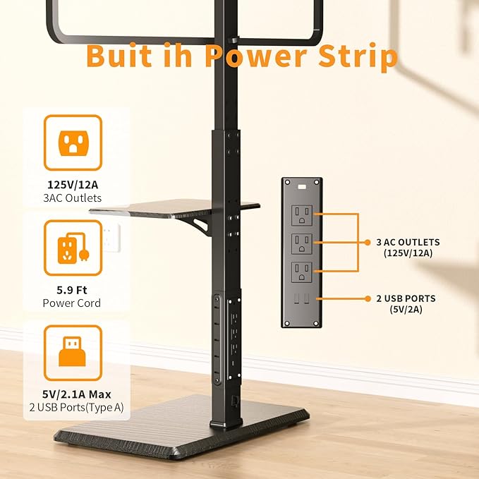 Afaloona Universal Floor TV Stand, TV Floor Mount Stand with Power Outlet & Removable Shelf for 32-75 inch TV up to 110 lbs, Swivel and Height Adjustable Tall TV Stand for Bedroom(TCP01-2-M-A01)
