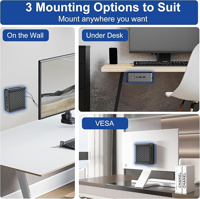 Mini PC Mount Compatible with Beelink Mini PC Vesa Mount/Wall Mount/Under Desk, for S12 Pro, Mini S13, SER6 Pro/SER3/SER9, SEi12/EQ13 and More, with Holder
