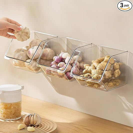 3-Pack Small Clear Acrylic Wall Mounted Storage Baskets, Adhesive Wall Mounted Storage Bins for Cabinet, Kitchen, Pantry, Bathroom