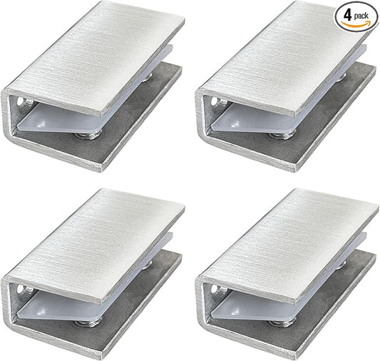 4Pcs Stainless Steel Glass Shelf Clip Clamp Bracket Support Adjustable 304 Stainless Steel Brushed Finish Glass Clip Shelf Brackets Holder Support 0.3" to 0.5"/ 8 to 12mm Thick