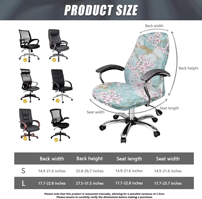 Talayituse Cherry Blossom Marble Print Office Chair Covers, Stretch Computer Chair Cover, Universal Boss Chair Covers Modern Simplism Style High Back Chair Slipcover, Large