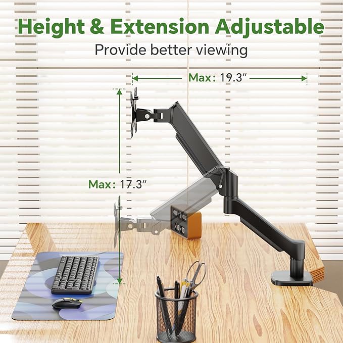 Ekisemio Single Monitor Mount, 13 to 32 Inch Monitor Arm, Adjustable Monitor Stand