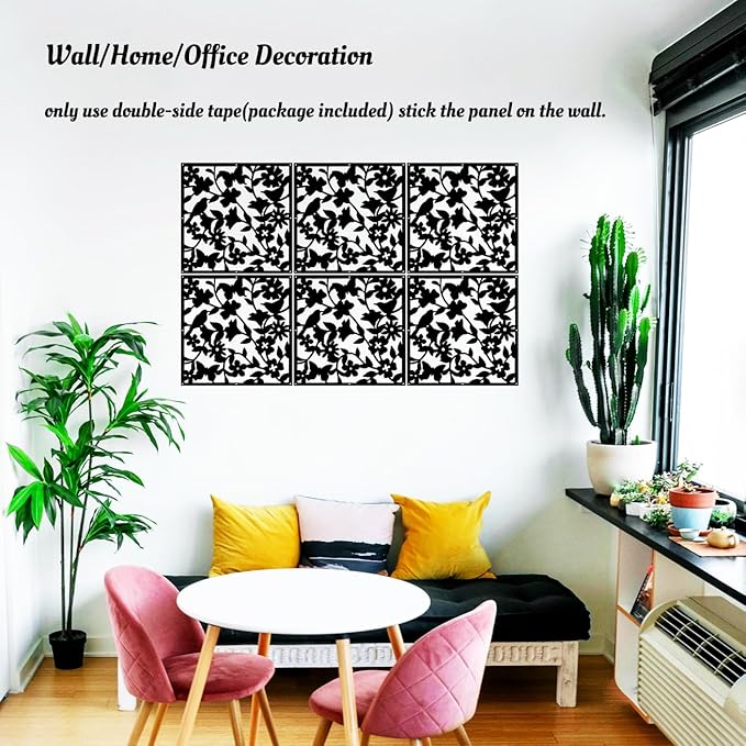Lchen Hanging Wall Divider,12pcs PVC Room Partition Screen Panel with Butterfly Flower Bird for Home,Office,Hotel,Bar Decoration(black02)