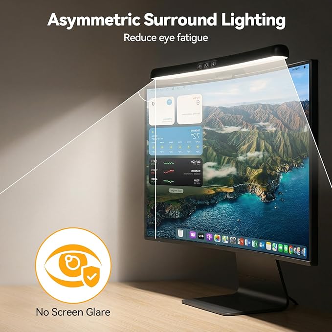 ELUTENG Curved Monitor Light Bar with Wireless Remote Control, for 27-34 Inch PC Stepless Dimmable Computer Screen Lamp, Asymmetric Anti-Glare Monitor LED Lights for Desk|Office|Home|Game Black