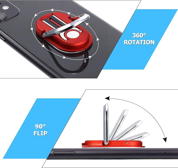 6 Pieces 3-in-1 Multipurpose Mobile Phone Bracket Holder 360 Degree Rotation Cell Phone Ring Stand for Car Home, 5 Colors