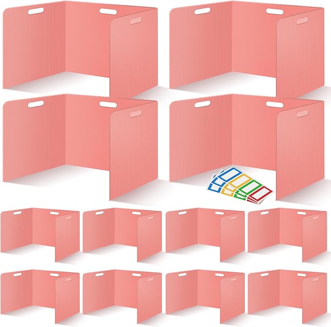12 Pcs Desk Dividers for Students Classroom Plastic Privacy Folders Red Test Dividers for Students Desks Trifold Privacy Panel Partitions for School Teacher Supplies (Red)