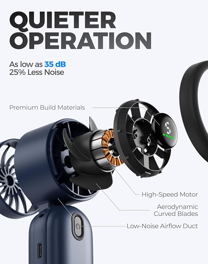 Diveblues Handheld Fan, 30ft/s Mini Portable Turbo Fan [12H Max Cooling], 4000mAh Personal Fan with LED Display, 3-in-1 Hand Held/Neck/Desk Fan for Travel, Cruise, Disney Essentials