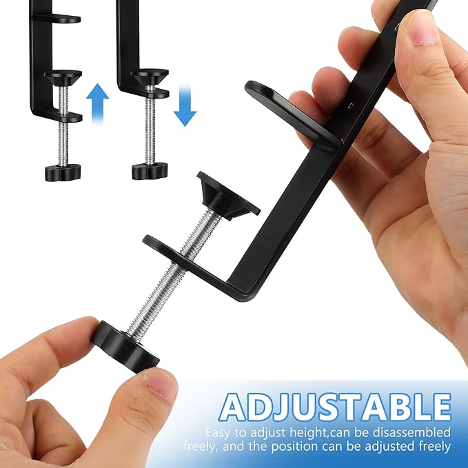 BESPORTBLE Desk Clamp Pegboard Mount, Adjustable Metal Desktop Bracket 2-Pack, No-Drill Table Stand for Home Office Workspace Organization, Black, 16.33 x 2.16 x 0.78 Inches, Iron
