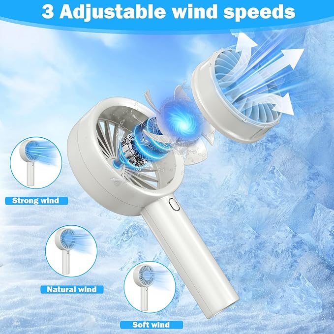 Decute Handheld Turbo Fan Strong Wind Mini Portable Fans, Hand Held USB-C Rechargeable Travel Fan for Indoor Makeup Office Desktop and Outdoor Beach, for Women Girl Men Boy, Beige
