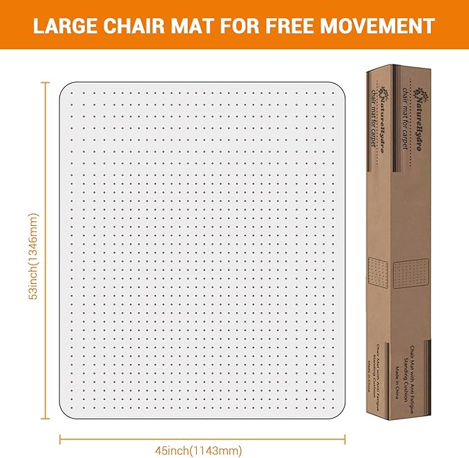 Office Chair Mat for Hard Floor, 45'' x 53'' Computer Desk Chair Mat for Floors, Easy Rolling for Office on Carpets Anti-Slip Carpet Protector for Rolling Work and Gaming Chairs