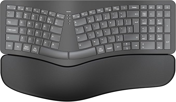 MOKURU Wireless Ergonomic Keyboard, Split Keyboard with Wrist Rest, Full Size 2.4G BT Computer Keyboard, Compatible with Windows, Mac OS, PC Computer/Laptop (Black)