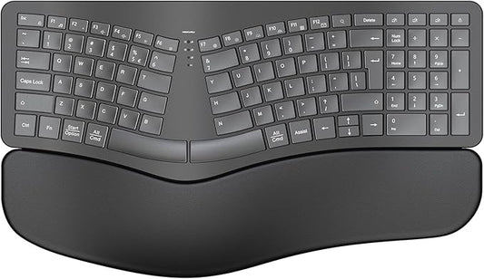 MOKURU Wireless Ergonomic Keyboard, Split Keyboard with Wrist Rest, Full Size 2.4G BT Computer Keyboard, Compatible with Windows, Mac OS, PC Computer/Laptop (Black)
