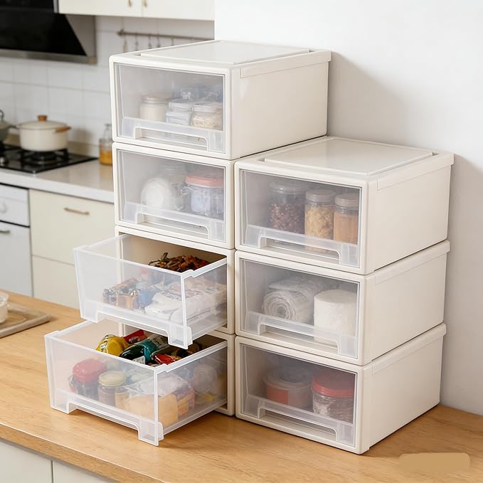 18 Qt. Plastic Desktop Organizer with Clear Drawers, 4-Pack, Stacking Drawers Unit for Closet, Office, Bathroom