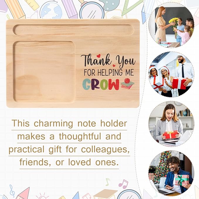 Yookeer 12 Pcs Teacher Appreciation Gift Thank You Teacher Wooden Sticky Note Holder Bulk Administrative Assistant Gift Appreciation Gifts for Employee Coworker Staff Nurse Office Desk Decoration