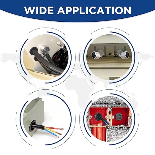 rubber Grommet kit - pack of 190 in 2 Types of rubber Grommets for wiring Including 2 Sizes of Hole Plugs & 8 Sizes Wire Grommets- Firewall grommet kit Handles Complete safety & Sealing
