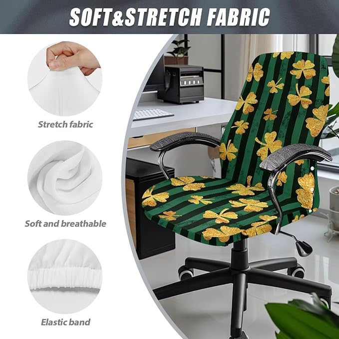 Talayituse Shamrock Stripe Print Office Chair Covers, Stretch Computer Chair Cover Universal Boss Chairs Covers Modern Simplism Style High Back Chairs Slipcover St Patrick's Day Decor, Small