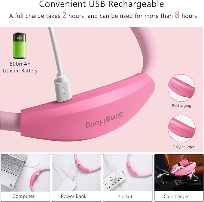 Neck Book Light, LED Reading Lamp, USB-C Rechargeable, Hands Free, 4 LED Bulbs, 4 Adjustable Brightness, for Reading in Bed or Reading in Car Lamp (Pink)